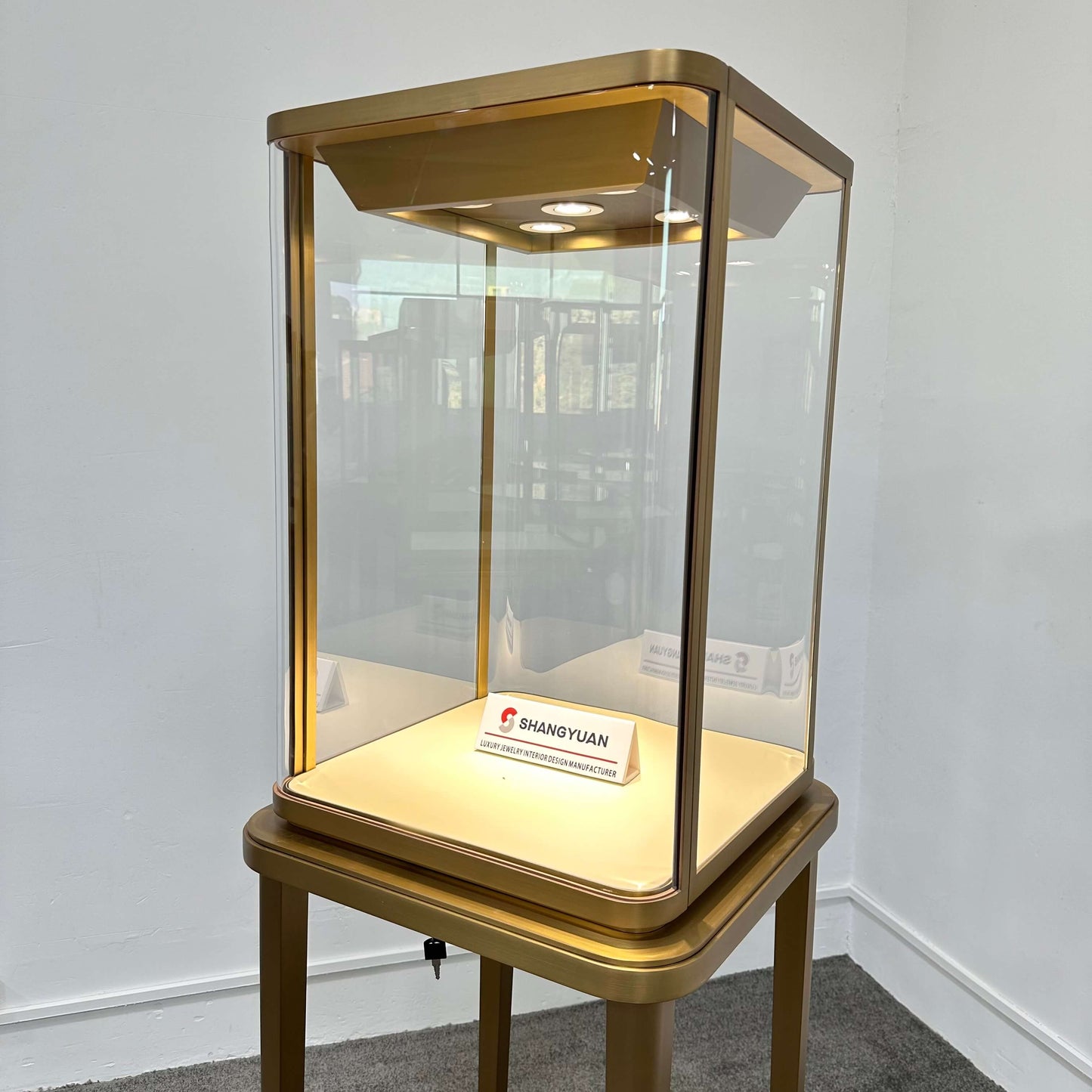 Tall Gold Jewelry Pedestal Showcase