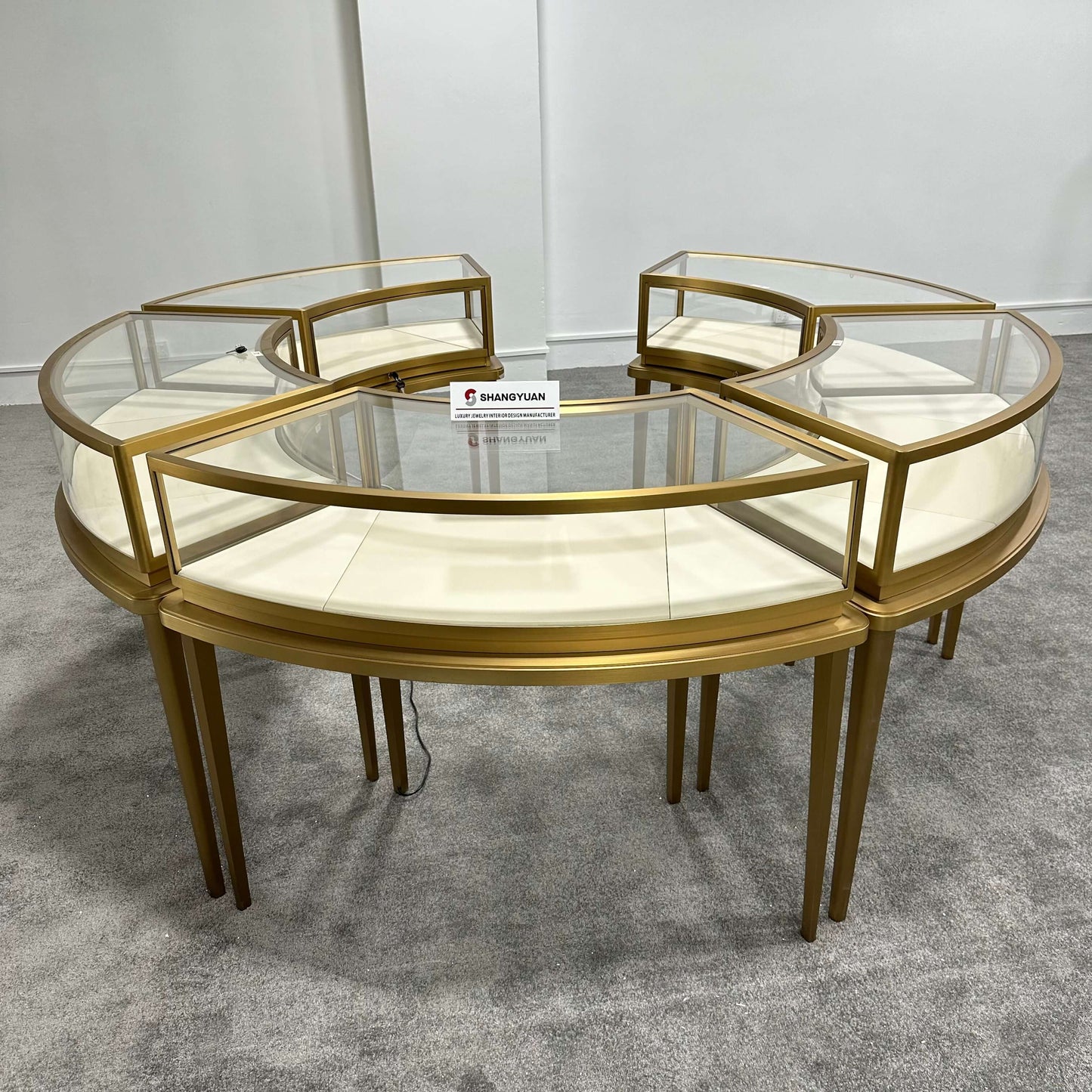 Configurable Gold U-Shape Jewelry Island